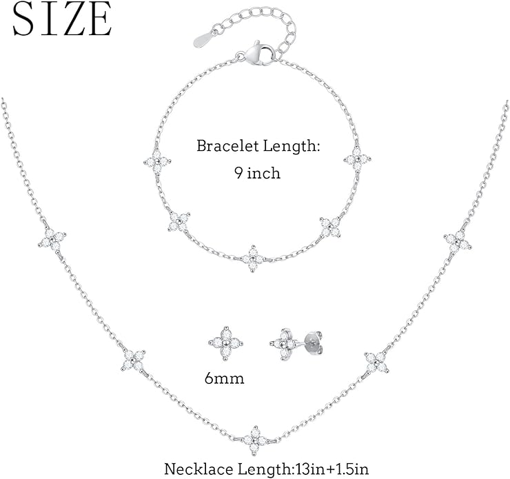 Necklaces Jewelry Set for Women Dainty 14K Silver Plated Four Leaf Bracelet Choker Necklace and Earring Jewelry Set for Women Mom Daughter Gifts