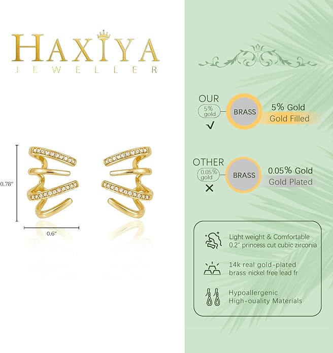 14K Gold Plated Hoop Earrings for Women Triple Huggie Illusion Stud Earring | Double Huggie Hoop Earrings for One Hole | Claw Ear Cuff Earring Jewelry Gift for Women