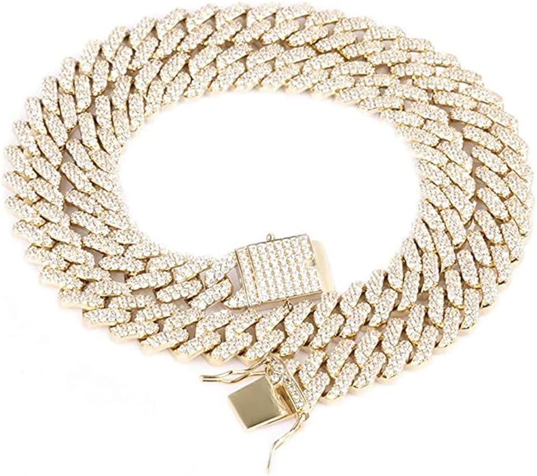 EMESLY Miami Cuban Link Chain 14K Gold Plated Necklace (16, 18, 20, 22, 24, 30 Inches Length); Hip Hop Bracelet (8" Length) for Men & Women; Perfect Iced Out Bling Jewelry Gift