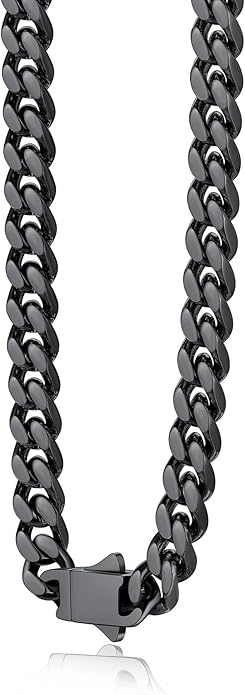 Bestyle Thick Stainless Steel Mens Cuban Link Chain, Black/Gold Chain for Men, No Tarnish & Durable Men Chain Necklace, 5/7/9/12mm Wide, 18"-30" Long, Gift Package