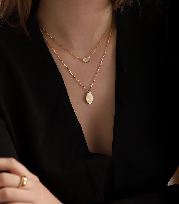 OZEL JEWELRY & GIFT Layered Gold Necklaces for Women - Crystal Colorful Delicate Cutting Pendant Necklace - 18K Gold Plated - Birthday Gifts (Made in Korea)