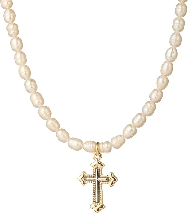 wgoud Natural Freshwater Pearl Choker Necklace for Women, Trendy 14K Gold Plated Pearl Necklaces Handmade Jewelry Gift
