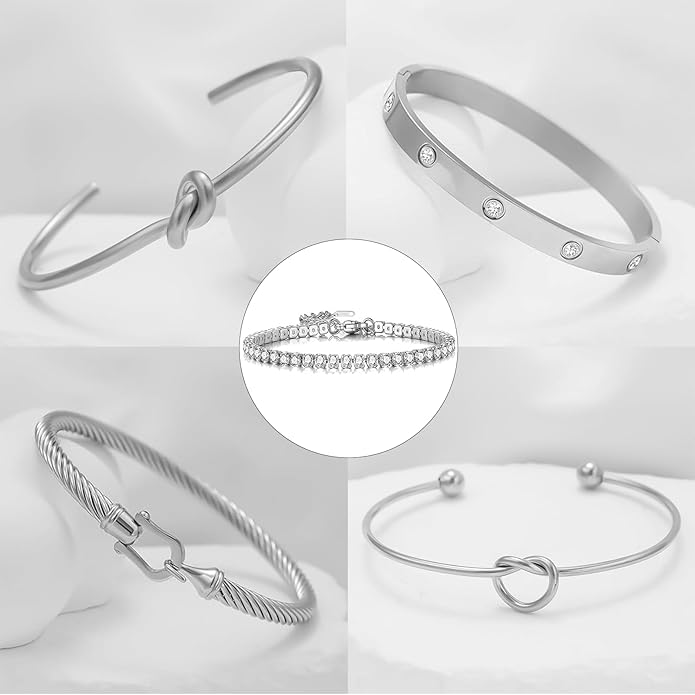 FAFUGA 18 K Gold Plated Love Bangle Bracelet Stack Cuff Jewelry for Women Jewelry Set for Women Gift with Box