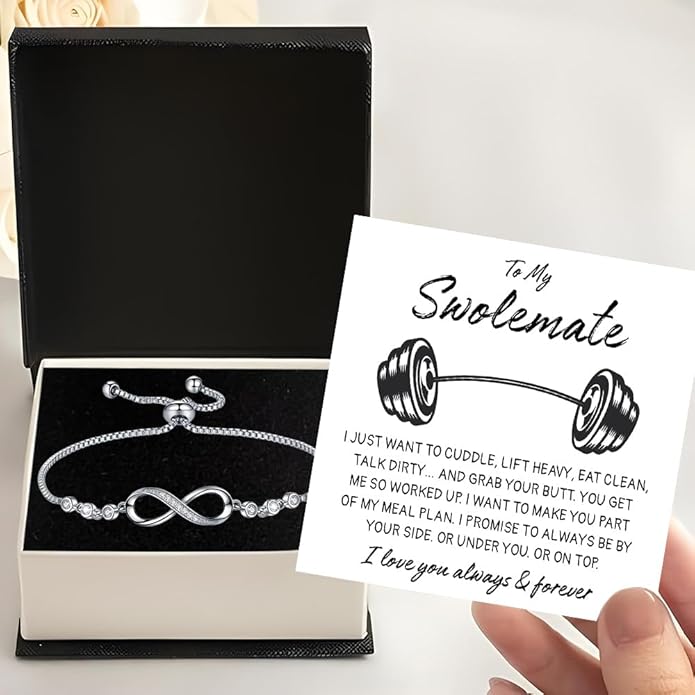 To My Swolemate Bracelet, Fitness Jewelry for Her, Motivational Bracelet for Gym Lovers with Message Card and Box, Weightlifting Swolemate Gift on Birthday, Christmas, Valentine Day