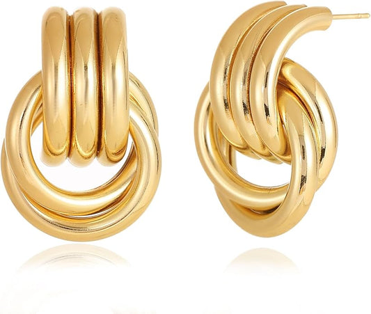 14K Gold Plated Knot Earrings for Women Gold Silver Earrings Heart Link Drop Dangle Earring Chunky Golden Knotted Statement Jewelry