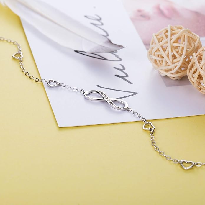 Billie Bijoux Womens 925 Sterling Silver Infinity Anklet Bracelet Endless Love Symbol Charm Adjustable Large Bracelet Gifts for Women