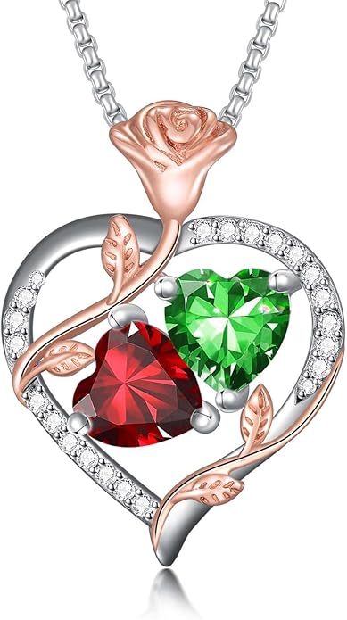 Christmas Gifts for Women Rose Heart Birthstone Pendant Necklace I Love You Forever Jewelry Valentine Mothers Day Birthday Gifts for Women Her Wife Girlfriend