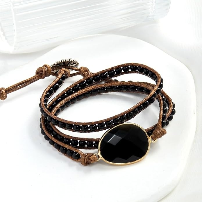 ZOSOJONA Boho Wrap Bead Bracelet for Women - Handmade Adjustable Natural Stone Beaded Bracelets Rope Yoga Healing Bracelet Bangle Hippie Jewelry