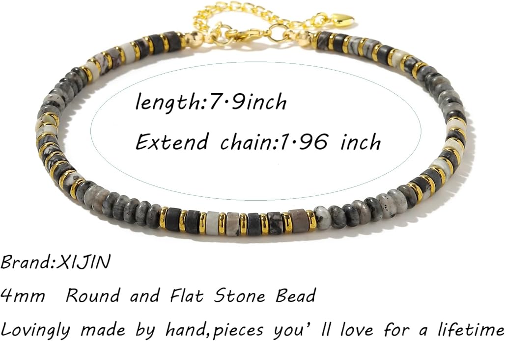 XIJIN Natural Stone Beaded Anklets for Women Handmade Beach Boho Turquoise Beads Ankle Bracelet Jewelry Gift for Her