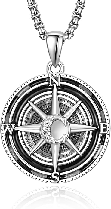 KINGWHYTE Compass Necklace for Men 925 Sterling Silver Birthday Gifts Graduation Travel Jewelry for Husband Brother with Stainless Steel Chain