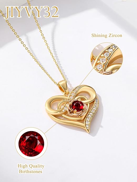 Infinite Heart Birthstone Necklaces for Women Gold Plated Pendant Wedding Anniversary Birthday Gift for Wife Her Mom Grandma Daughter Jewelry with Round Birthstone