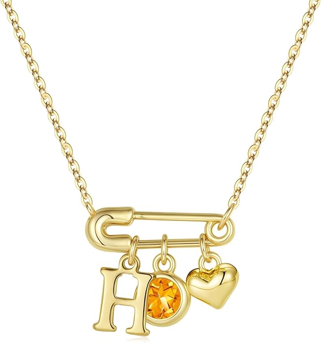 MONOOC Christmas Gifts for Women Girls - 14K-Gold-Plated Dainty Paperclip Heart Initial Necklace Birthstone Necklace Jewelry Birthday Gifts for Women Her Mom Friend Wife Sister