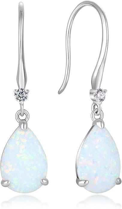 Opal Earrings 925 Sterling Silver Hook Drop Teardrop Gemstone Earrings October Birthstone Dangle Earrings Jewelry Gift for Women