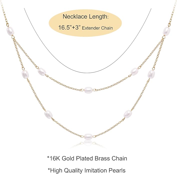 Layered Pearl Choker Necklaces for Women Gold Plated Dainty Trendy Faux Pearl Drop Pendant Y Shaped Layered Gold Necklace Wedding Bridal Jewelry
