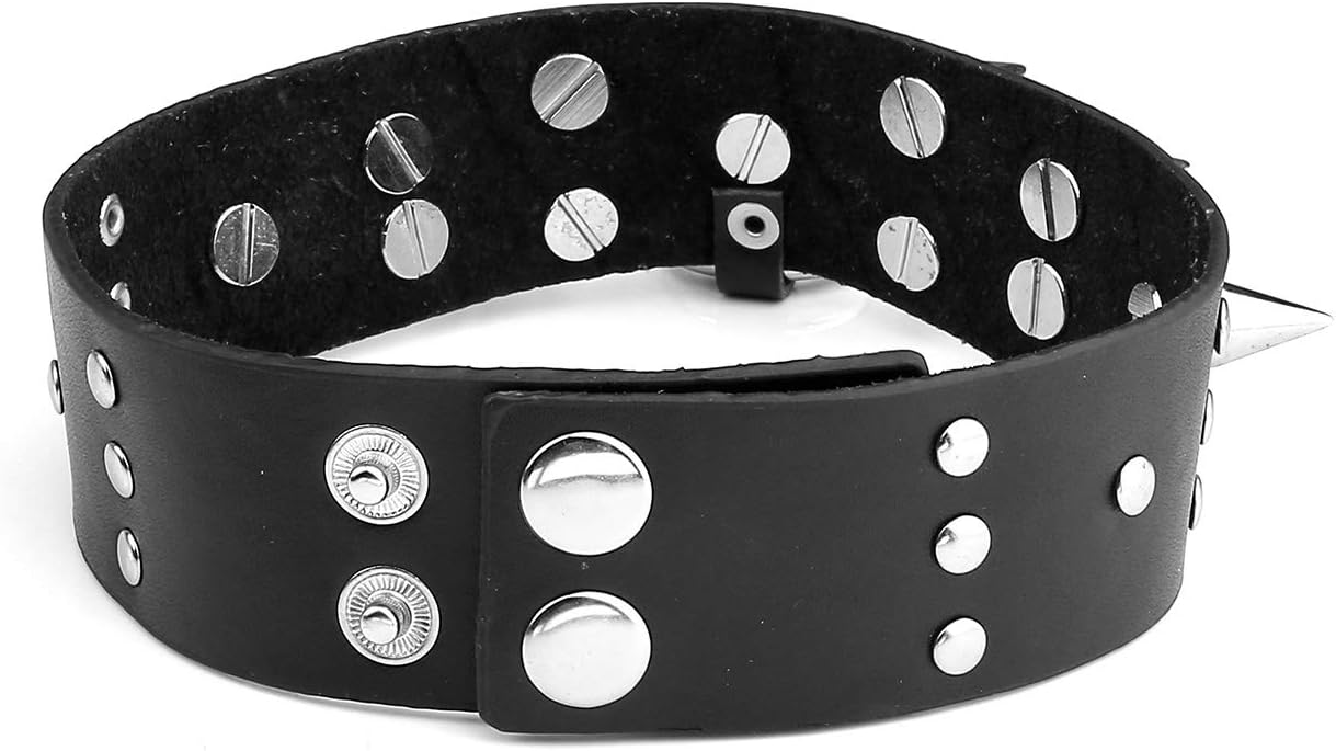 Zysta Unisex Cool Rivet Spike Studed Genuine Leather Choker Gothic Jewelery Necklace Collar Band Chain Goth Punk Rocker Bold Costume Black