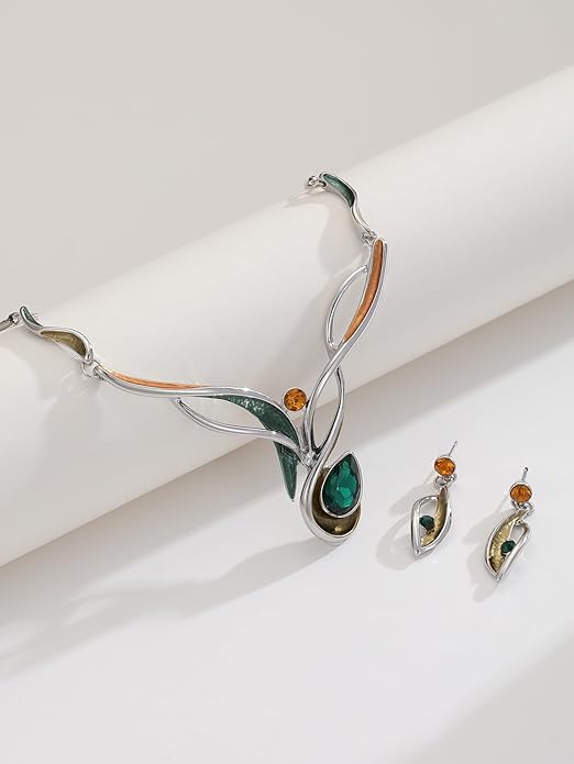 Chunky Statement Jewelry Set Vintage Retro Leaf Flower Floral Geometric Bohemian Boho Bib Necklace Earring Set Fashion Costume Jewelry for Women Girls Wedding Party Prom Unique Gift