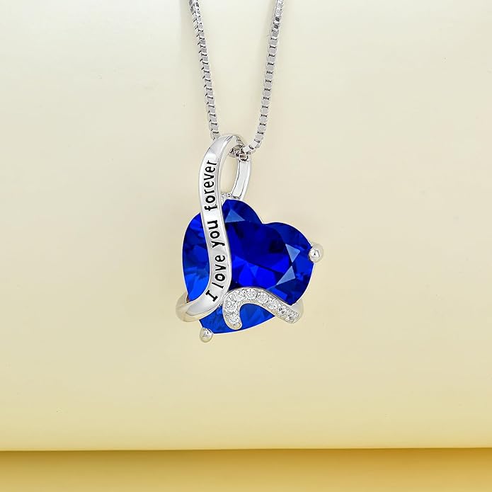Women Heart Necklace 925 Sterling Silver I Love You Forever Pendant Necklace with Cubic Zirconia Jewelry