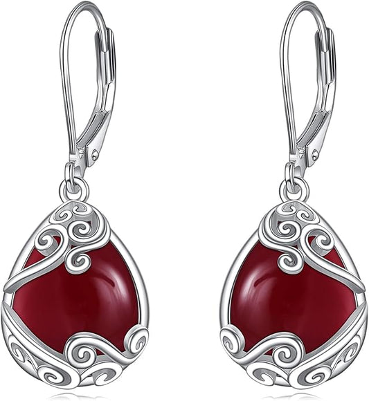 Moonstone Filigree Drop Dangle Teardrop Earrings 925 Sterling Silver Moonstone Leverback Earrings for Women Jewelry Gifts