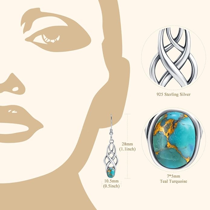 Turquoise Earrings Sterling Silver Lightweight Celtic Dangle Earrings Celtic Jewelry for Women