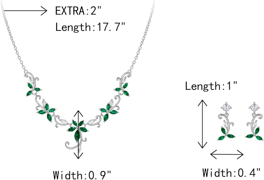Crysdue Flower Leaf Wedding Jewelry Set for Bridal Bridemaid, Cubic Zirconia Teardrop Elegant Silver/14K/Rose Gold Plated Vine Necklace Dangle Earrings for Prom Party