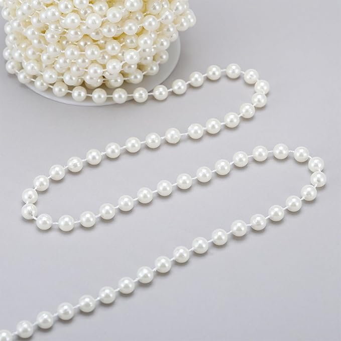Rytenz Pearls String Bead, Ivory Color Faux Pearl Beads Roll Strand for Wedding Party Christmas Tree and Flowers Decorations Garland DIY Crafts (8mm- 60 Feet)
