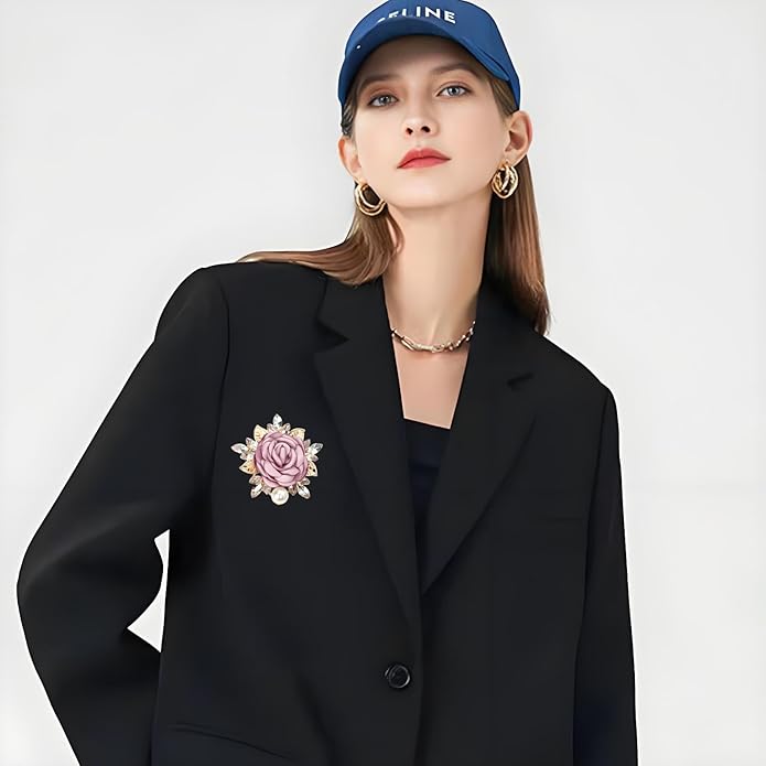 QLUYCKW Rose Flower Brooch Pin for Women Fashion Dainty Gold Plated 3D Red Roses Floral Crystal Brooch Pin Birthday Dress Suit Accessories Jewelry