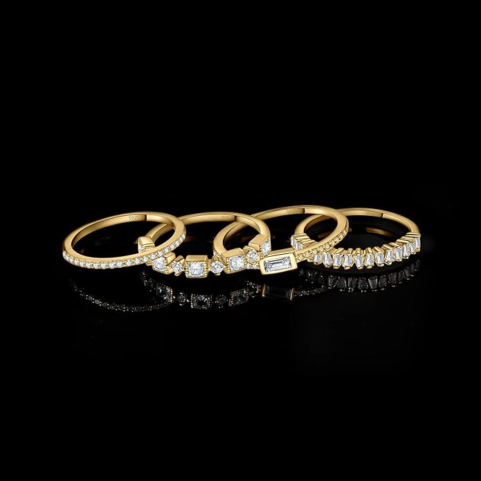 JewelryPalace 14K Gold Plated 925 Sterling Silver Rings for Women, Cubic Zirconia Promise Rings for Her, Stackable Wedding Bands Rings for Women Set Size 4-12