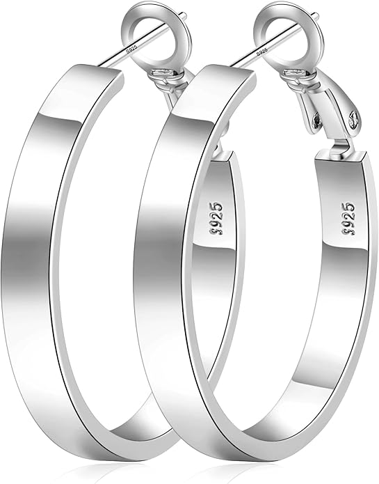 EXGOX Silver Hoop Earrings for Women - Sterling Silver & 14K Gold Plated - Hypoallergenic 925 Silver - Big Hoop Earrings (30/40/50/60/70mm)