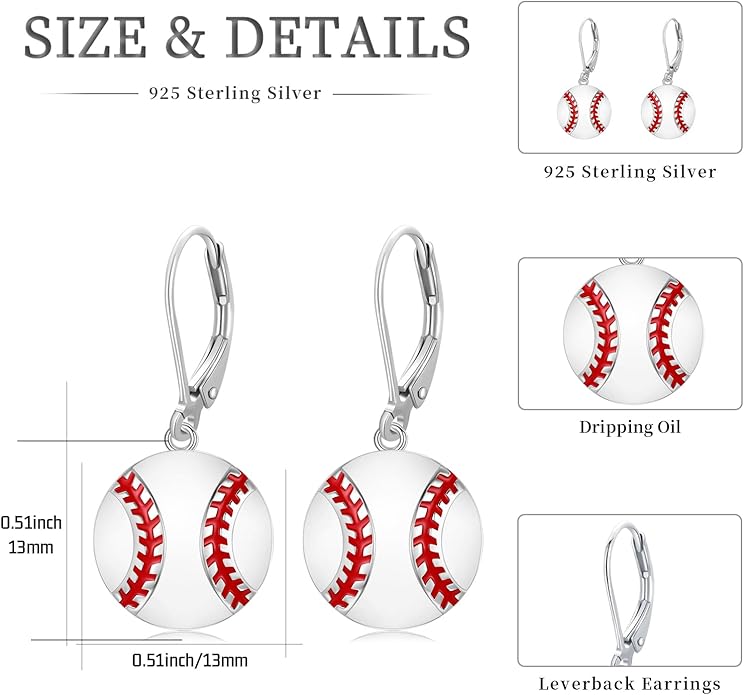 JUSTKIDSTOY 925 Sterling Silver Ball Earrings Sports Leverback Dangle Drop Earrings Jewelry Gifts for Women Girls