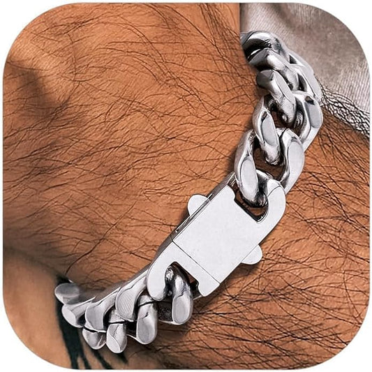 Richsteel 5/7/9/12mm Wide Miami Cuban Link Chain Bracelet for Men Women,Stainless Steel/Gold/Black Plated,7.4/8.2/9 Inch Length,Hip Hop Urban Street-wear Jewelry(Gift Wrapped)