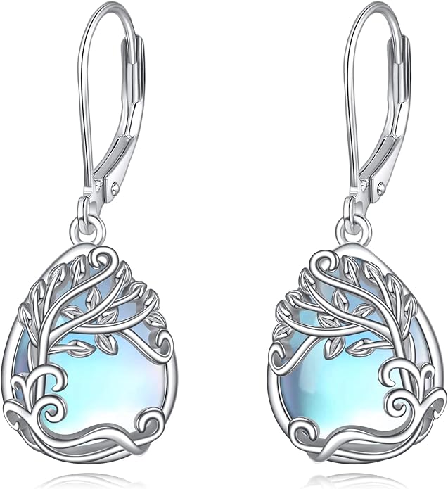 Moonstone Filigree Drop Dangle Teardrop Earrings 925 Sterling Silver Moonstone Leverback Earrings for Women Jewelry Gifts