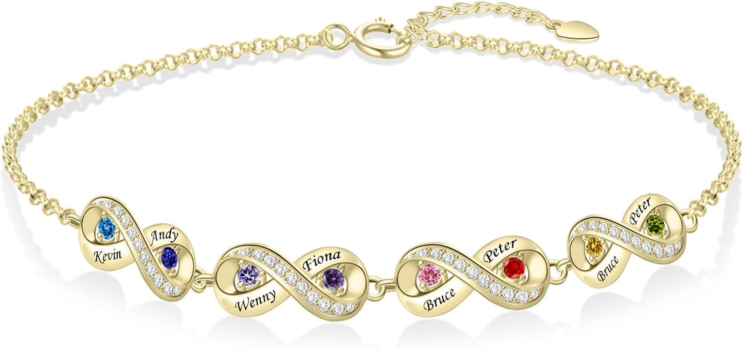 BABOOM Personalized Birthstone Bracelet for Mom Custom Infinity Name Bracelets with 1-8 Birthstones Jewelry Mothers Day Gifts for Women Mother Wife Grandma