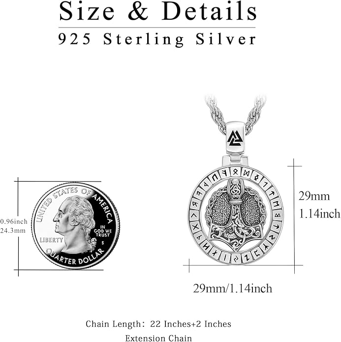 YueYuan Viking Necklace for Men 925 Sterling Silver Rune Amulet Pendant Nordic Necklace Viking Jewelry Gift for Father Husband Son