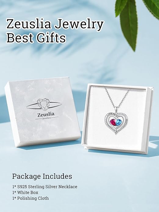 Zeuslia Double Birthstone Necklace Gifts for Wife - 925 Sterling Silver Sunflower/Rose/Crown Cross/Compass/Heart Pendant I Love You Necklace, Anniversary Birthday Gifts for Wife Girlfriend Mom Her