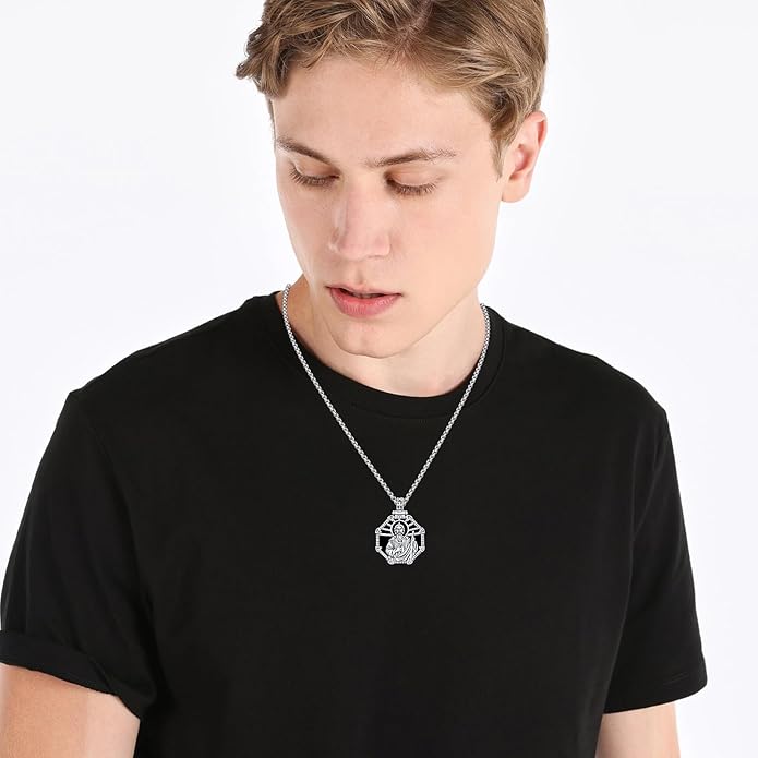 Taioiat Saint Necklace 925 Sterling Silver St Necklace Amulet Pendant Jewelry Religious Gift for Men Women