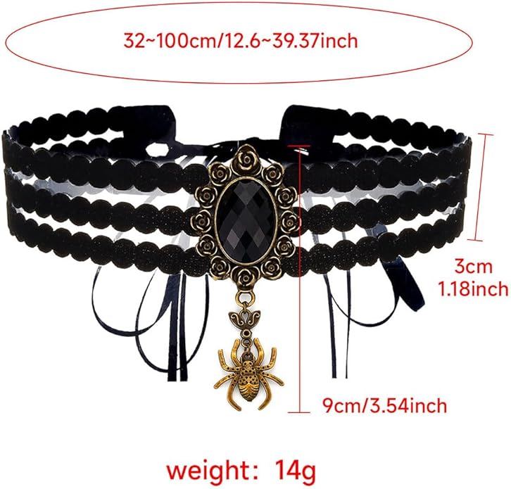Gothic Black Choker Necklace Velvet Layered Necklace Black Crystal Collar Necklace Halloween Chokers for Women