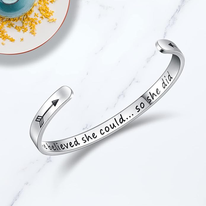 TONY & SANDY Inspirational Bracelets for Women Teen Girls Personalized Gifts for Daughter Granddaughter Mom Sister Friends Stainless Steel Engraved Cuff Birthday Easter Christmas