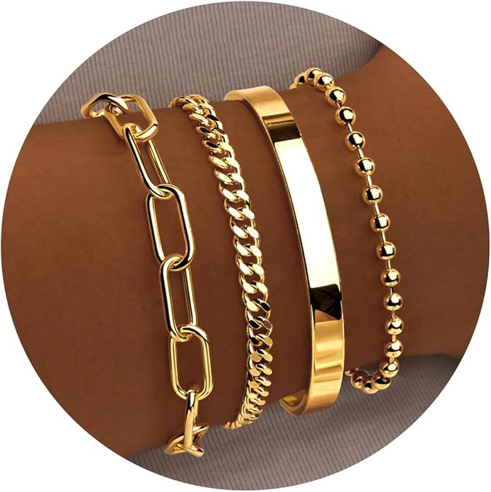 Silver Bracelets for Women Stack, Silver or Gold Plated Cuff Bangle Set, Trendy Silver Jewelry for Women Fashion