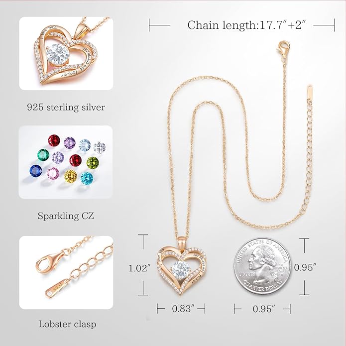CDE Forever Love Heart Necklaces for Women, Wedding Anniversary, Birthday Mothers Day Gifts for Mom, Mother, Wife, Girlfriend, S925 Silver Jewelry with Birthstone Pendant