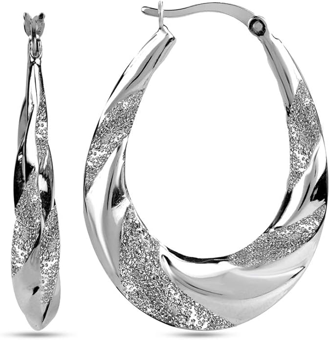 LeCalla 925 Sterling Silver Shrimp Classic Diamond-Cut Light-Weight Hoop Earrings for Women