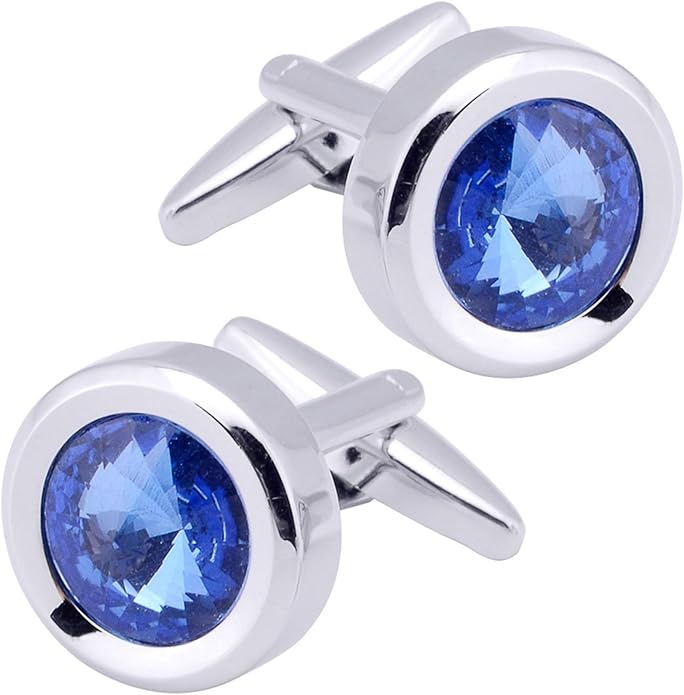 ZEEY Silver Round Crystal Gemstone Cufflinks for Men Women Classic Men's Cufflink Jewelry Set for Business Wedding Party Formal Events Daily Tuxedo Dress Shirt Accessories