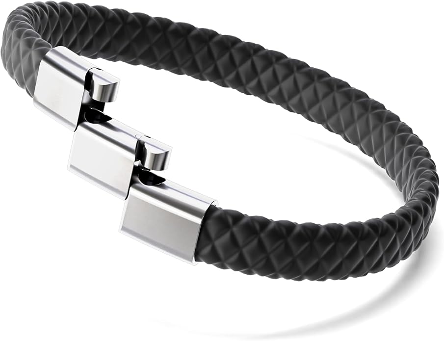 Rowdy Parrot Spartan Genuine StormSilk™ Tactical Rubber Bracelet with Stainless Steel USA Flag & Magnetic Closure - Supports Pairing Military Veterans & K-9 Dog Companions