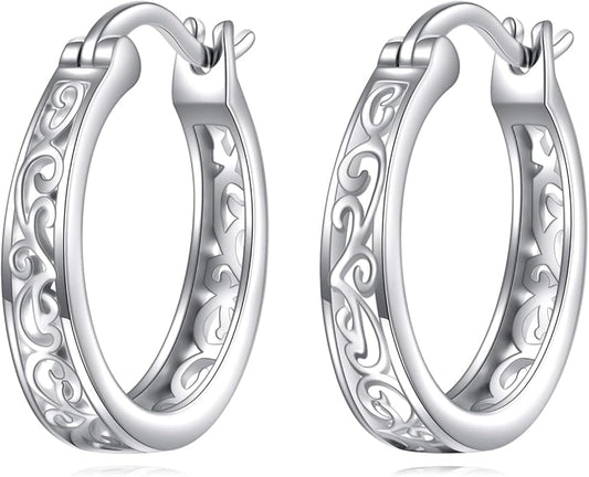 Sterling Silver Hoop Earrings Small Hoop Sun/Leaf/Triangle Huggie Earrings for Women Hypoallergenic
