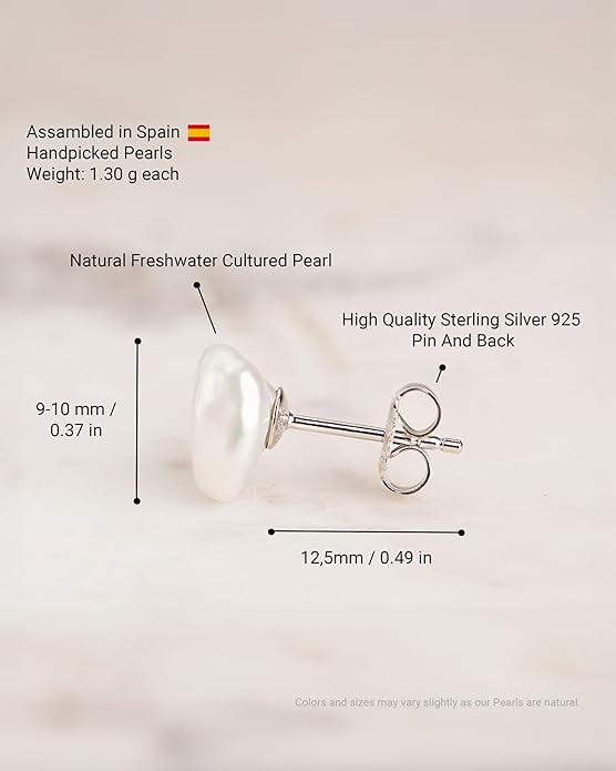 Woman Pearl Earrings Freshwater Cultured Keshi Pearls in White and Gray by SECRET & YOU | Sterling Silver 925 | Available in 10 sizes from 7-8 mm to 15-16 mm