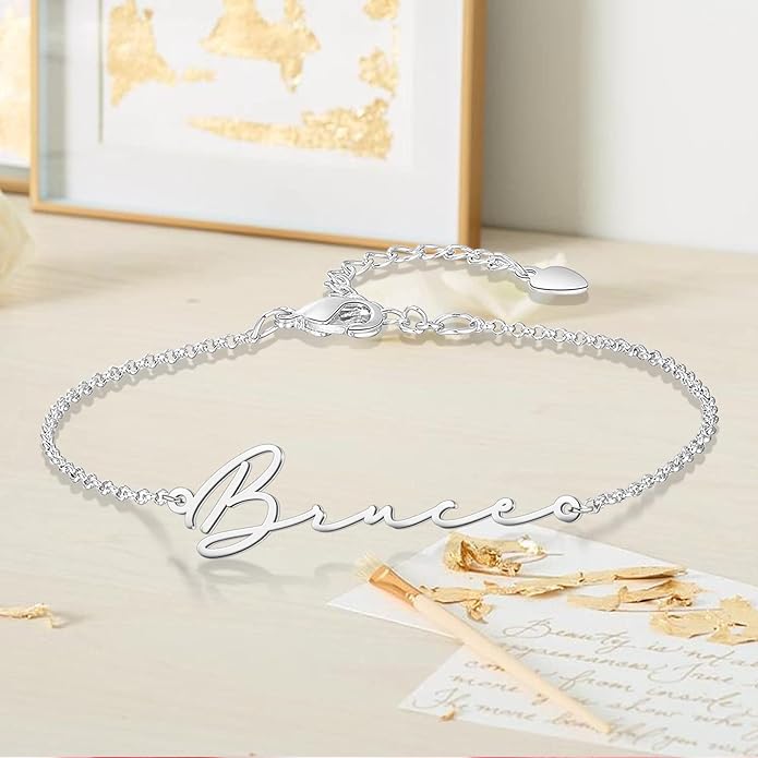 LucySky Custom Bracelets with 2 Names for Women, 925 Sterling Silver Adjustable Personalized Name Anklet, Custom Bracelets Summer Beach Jewelry Dainty Gifts for Wife, Sister, Friends
