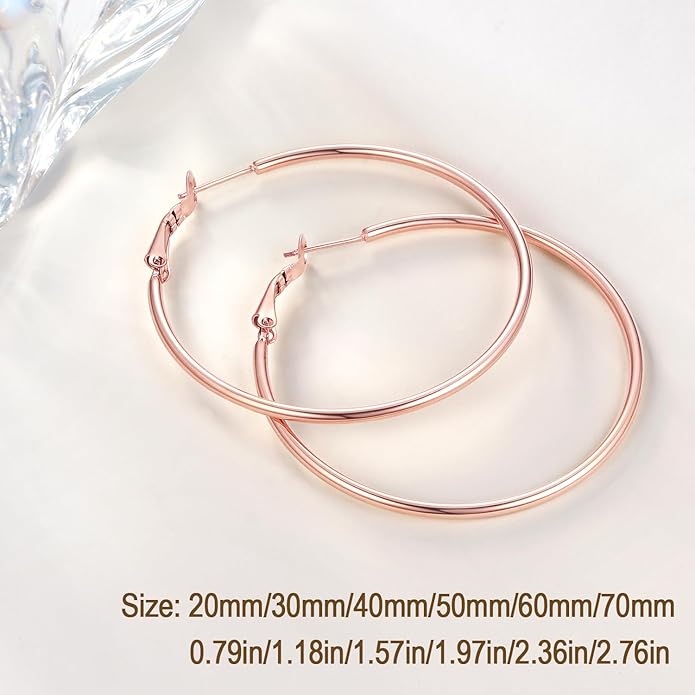 Jewlpire 14K Gold Plated 925 Sterling Sliver Post Hoop Earrings, 2MM Thick Hoop earrings Lightweight Large Hoop Earrings for Women Trendy 20/30/40/50/60/70mm