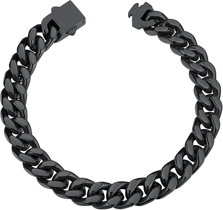 ChainsHouse Stainless Steel Cuban Link Bracelet for Men, 5mm/7mm/9mm/12mm Width, 7.5"/8.3"/9" Length, Black/18K Gold Plated Chain Wrist Bracelets for Men, with Gift Box