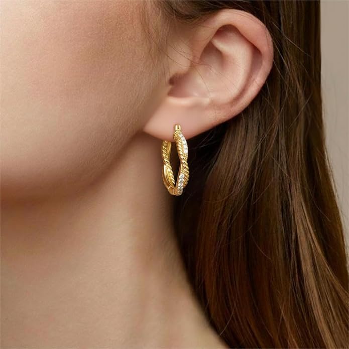14K Gold Earring for Women Twisted Hoop Earrings Hypoallergenic Lightweight Trendy Gold Earring Jewelry Gift 25mm
