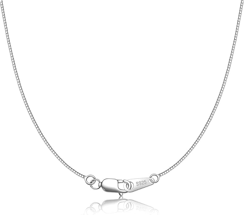 925 Sterling Silver Chain Necklace for Women 0.8mm Box Chain, Italian Necklace Chain, Super Strong & Thin & Long16/18/20/22/24 Inches