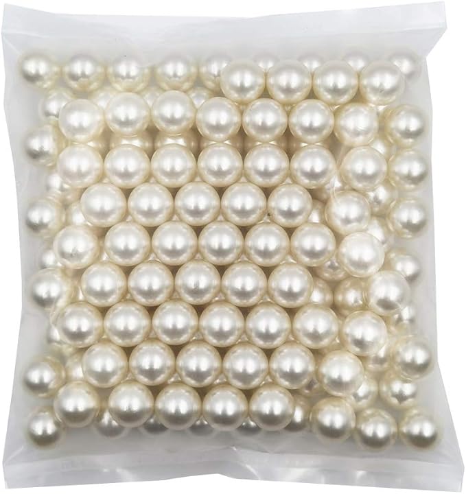 INSPIRELLE 140pcs 16mm Ivory Lustrous ABS Undrilled Art Faux Pearls for Vase Fillers, Big Size No Hole Makeup Beads Imitation Round Pearl Beads for Table Scatter Home Wedding Decoration